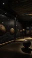 Placeholder: A brownish black space with ESP planets designed in native American petroglyphs painted by Clyfford Still