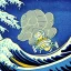 Placeholder: An astronaut floating in space surrounded by a halo of glowing jellyfish, done in the style of Hokusai's The Great Wave off Kanagawa