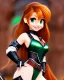 Placeholder: Disney cartoon style, hyper detailed, strikingly beautiful teen female, 16 years old, long ponytail, ginger hair, green eyes, medium freckles, full lips, micro top, black leather armour, full body, full face, tiny breasts, athletic, centred camera, ignore NSFW, thong, camel toe, athletic