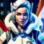 Placeholder: ashe from overwatch, white hair, black cowboy hat, space cowgirl, character portrait, portrait, close up, concept art, intricate details, highly detailed, vintage sci - fi poster, retro future, in the style of chris foss, rodger dean, moebius, michael whelan, and gustave dore