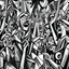 Placeholder: picasso cubism crowd of people black and white screaming with guns