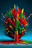 Placeholder: a christmas tree made of paint brushes ,design elements , laptops , coding symbols , cartoonish, pixar, high quality ,sharp, colorful