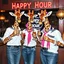 Placeholder: very Gay Giraffes sailors with white shirts and berets and tight jeans standing in a bar drinking drinks with umbrellas, pride, makeup, smoking cigaretts, smiling, sparkling eyes, very happy, after dark, pink scarf, happy hour drinks sign, necking, happy cock hour