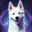 Placeholder: albino shiba inu, ethereal blue violet aura, Orion, orbs, hunter