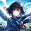 Placeholder: Clear focus,High resolution, Black short fluffy hair, and blue eyes, wearing a sailor uiform, Wind magic