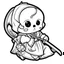 Placeholder: create a 2d black outline, "cute kawaii baby death with a scythe coloring book for kids", coloring page, low details design, black contour, coloring page design, simple background, colorful , card style, coloring page for kids, white background, sketch style,