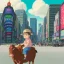 Placeholder: A one-year-old boy rides on the cow in the middle of a busy street in new york. photographic, bright colors and sunset, fantasy art, Anna Dittmann, digital painting, dan mumford, oil on canvas, jeff koons, akihito yoshida, wlop, kodachrome.