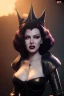 Placeholder: Lana Turner as evil queen in black leather, leather, busty, cleavage, angry, stern look. character design by cory loftis, fenghua zhong, ryohei hase, ismail inceoglu and ruan jia. unreal engine 5, artistic lighting, highly detailed, photorealistic, fantasy