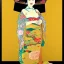 Placeholder: Retrato de cuerpo entero una Geisha Bella voluptuosa con kimono con el estilo de Gustav Klimt