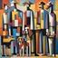 Placeholder: Cubist painting of humans and dogs standing next to each other in different colors and sizes, Cubist painting by Kees Maks, featured on dribble, informal art, cubism, picasso, art on instagram