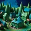 Placeholder: Detailed cozy village made of modeling clay, odd buildings, naïve, strong texture, TV studio 1950's shot, extreme detail, Max Ernst, green and blue, rich moody colors, sparkles, Yves Tanguy, odd