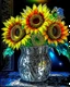 Placeholder: Girasoles de Vicent Van Gogh en metal brillante, florero plateado brillante, arte digital 3D maximalista, calidad ultra, intrincado, hiperdetallado, increíble obra de arte, 8k