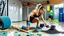 Placeholder: woman dirties the floor in workout room