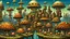 Placeholder: mushroom city, there are many different types of objects in this image, inspired by Jacek Yerka, surreal art illusion