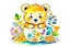 Placeholder: A cute bear baby in mug, flowers around, watercolor style