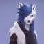 Placeholder: wolf furry blue hair digital art anime style male white fur anthropomorph