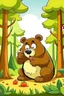 Placeholder: a cartoon bear eating an apple in a forest