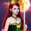 Placeholder: Attractive teenage girl with red hair and golden highlights, wearing a crown, who is dressed like a witch casting a spell with a quarterstaff on the moon, she has cat ears, green eyes looking at the moon, has a normal nose, background is realistic space, the girl is on a planet, goth girl dress, full body portrait, arm colors gradient effect into stars, rendered, unity 3d, unreal engine, dslr, hdr, 4k, edited, photorealistic, normal number of appendages, freckles, artists rendered