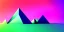 Placeholder: 3d rendering. Abstract futuristic neon background. Fantastic landscape with glowing geometric triangular frame and mountains