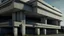 Placeholder: A sweeping, cinematic vista of a Brutalist concrete structure, seemingly in motion, rendered in a hyperrealistic style reminiscent of a contemporary architectural visualization. The concrete, a cold, grey-blue punctuated by deep shadows and stark highlights, possesses a fluid, almost liquid quality, its massive forms twisting and curving organically despite their inherent solidity. A young, athletic woman of East Asian descent, around 25 years old, stands poised on a precipice of this flowing