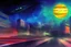 Placeholder: Cloudy night, futuristic street view, exoplanet in the sky, cyberpunk influence, impressionism painting