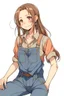 Placeholder: brown hair in a ponytail anime girl in jean overalls