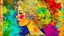 Placeholder: abstract art complementary colors fine details , old torn worn paper, high grain, portrait blonde , flowers in hair, acrylic, alcohol ink, fine drawing, A blonde woman in her 40s, with flowers woven into her loose, curly hair, sits in a whimsical, fairytale setting, surrounded by delicate swirling patterns reminiscent of the textures of old torn paper, in a vibrant, abstract style combining acrylic and alcohol ink techniques, with fine detailing that highlights complementary colors, in the expre