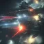 Placeholder: EXPLODING SPACESHIP SHOOTING LASERS IN BATTLE, cinematic lighting, 4k, 8k, octane render, digital concept art, pinterest, extremely detailed, ambient lighting.