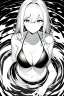 Placeholder: girl in a bikini floats in the water, orthogonal top view, greyscale