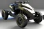 Placeholder: lowpoly highly symmetric metallic atv with black rubber wheels