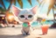 Placeholder: cute chibi cat fairy in a tropical beach with cocktail in sunshine, ethereal, cinematic postprocessing, dof, bokeh