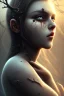 Placeholder: rustic girl, black, night dark atmosphere, 8K, close-up face, anatomically perfect face, india, tree on face, durty face,