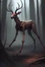 Placeholder: a deer except: . Legs bent backwards . Barrel chested/bloated abdomen . Emaciation . Eyes belonging to unrelated animals . Forward-facing eyes . Jerky movements . Loss of fear towards humans . Tendency to walk on two hind legs . General bodily disfigurement, creepy, scp art