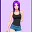 Placeholder: a pretty girl, skinny, relaxed, tank top, purple hair, stylised, digital art
