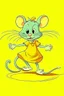 Placeholder: cartoon style: cute little mouse dancer in yellow dress. The mouse bends one foot up, and hold onto that foot with your same-sided hand. free hand is lifted over your head.