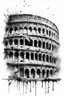 Placeholder: A flash of 10 drawings modern realism with some ink splashes ideas and original designs of the coliseum. Black in on white background