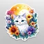 Placeholder: cats, paint spots, splashes of watercolor, white background, ragged edges, flowers, light, sun, white tone, sticker, 2d cute, fantasy, dreamy, vector illustration, 2d flat, centered, by Tim Burton, professional, sleek, modern, minimalist, graphic, line art, vector graphics