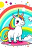 Placeholder: kids illustration, a cute unicorn playing and rainbow in background, cartoon style, thick line, low details, vivid color