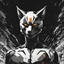 Placeholder: Foxman, comic style artwork, dark black, white and Orange, calm