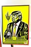 Placeholder: president donald trump in style of shepard fairy obama poster style gold colour stencil with american flag