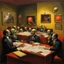 Placeholder: office party hijinks, diagonal composition, unbalanced, surreal horror, warm colors, By Dan Mahurin and Dan Seagrave and Boris Groh, creepy, eerie, scary warm colors, opulent shadows, expressionism, oil painting, by Gustav Dore and Victor Pasmore