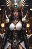 Placeholder: Fullbody of Steampunk armor, burka,beautiful angel wings, angry,malicious, goddess, warrior girl, crystal, broken glass, jewelry, ornements, half opened mouth, starcraft, magical orbe, cat eyes,white face,scifi, technology, photography