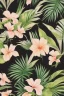 Placeholder: exotic tropical print with beautiful and elegant elements perfect for a range of end products from fabrics, fashion, home decor to paper and wallpapers : : black background, art nouveau, trending on artstation