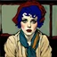 Placeholder: Clara bow, with blue hair, scarf, in the style of egon Schiele