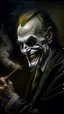Placeholder: Bosch nightmares paining style Title: a joker face with cigarette in his mouth, smiling 8k,photography, photorealistic concept art, soft natural volumetric cinematic perfect light, chiaroscuro, award-winning photograph, masterpiece, oil on canvas, Raphael, Caravaggio, Greg Rutkowski, people, beksinski, Giger