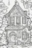 Placeholder: coloring page for 3 YEARs kids, , cartoon style, thick outline, low details, no shading, no color, Decorated gingerbread house, no background