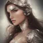 Placeholder: wonderfull spanish woman, curves, cyborg, platinum long hair, hair covering one eye, ultradetailed fine art photo of a spanish, weet face portrait, snow flakes particles, 35 mm