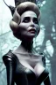 Placeholder: Constance Langdon as evil queen in black leather, leather, busty, cleavage, angry, stern look. character design by cory loftis, fenghua zhong, ryohei hase, ismail inceoglu and ruan jia. unreal engine 5, artistic lighting, highly detailed, photorealistic, fantasy