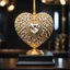 Placeholder: A magnificent golden and silver heart-shaped sign adorned with a stunning golden sphere encrusted with sparkling diamond clusters at its center, elegantly spinning in position.