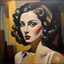 Placeholder: Oil painting by Francisco pons arnau 1930s vintage avant garde sultry woman pov low shot editorial wild chiaroscuro